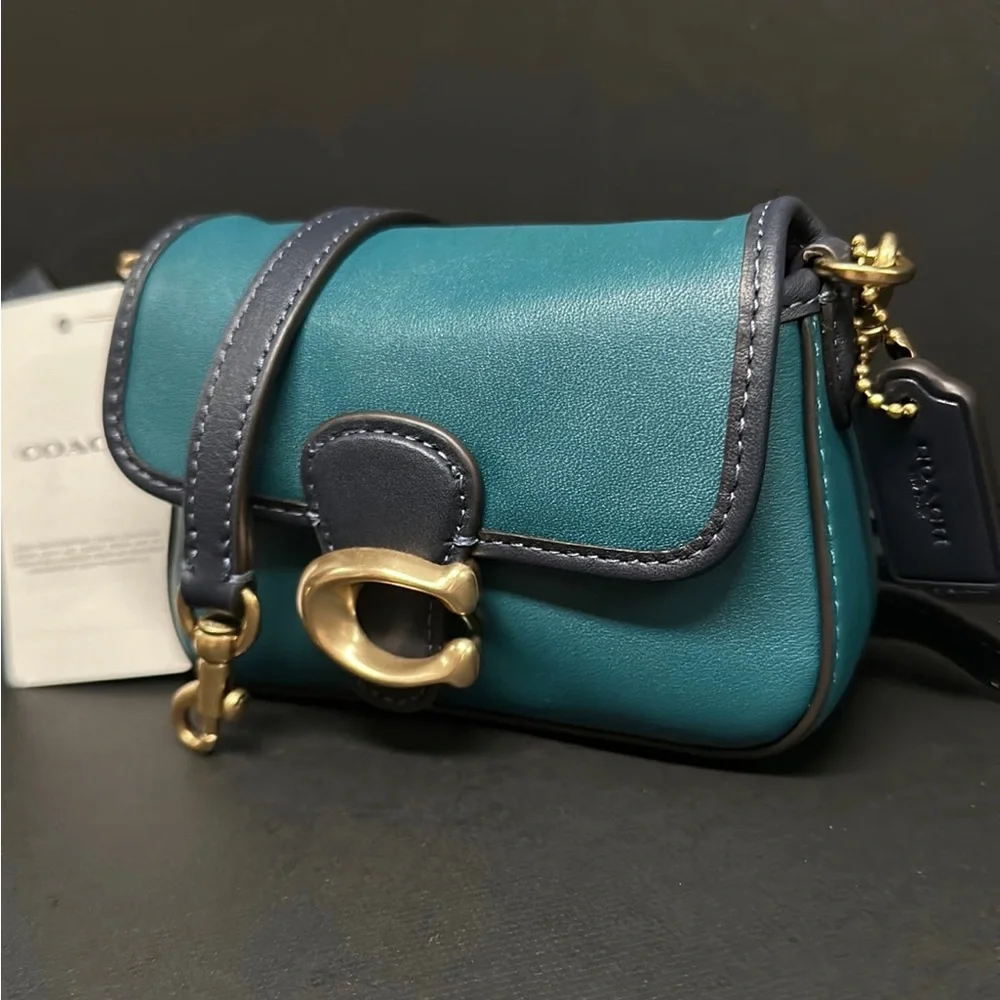 Coach Tabby 13 In Colorblock mini C Metal Purse Leather crossbody bag NWT Blue - Picture 7 of 10